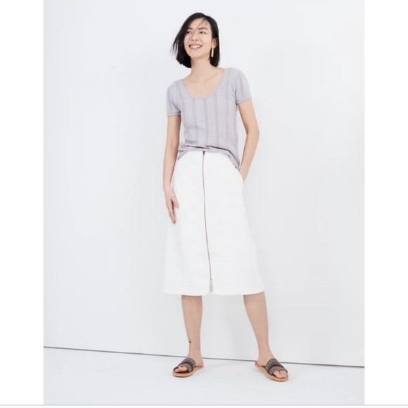 Madewell Rigid Denim Zip Midi Skirt in Tile White Size 25 - Picture 3 of 8